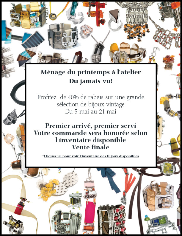 Vous ne voyez pas l'image? 
Copiez-collez ce lien dans votre navigateur
pour tout savoir au sujet du plus impressionnant
ménage du printemps jamais vu à l'atelier! 
www.annemariechagnon.com/newsletter/pages/20170502_MenagePrintemps.html