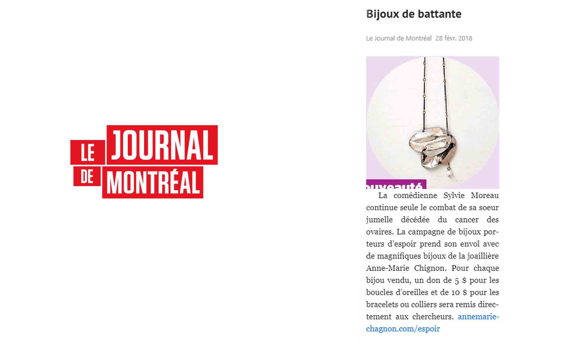 Le Journal de Montréal parle des BIJOUX DE BATTANTE